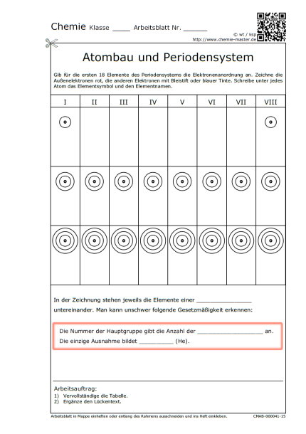 Klassenarbeit Atombau Und Periodensystem Pdf CHEMIE-MASTER Arbeitsblätter
